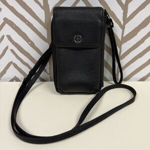 Gianni Bernini Black Genuine Leather Softy Tech Crossbody Wallet